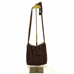 Handmade Crochet Brown Floral Crossbody Bag Lined Zipper Artisan Boho